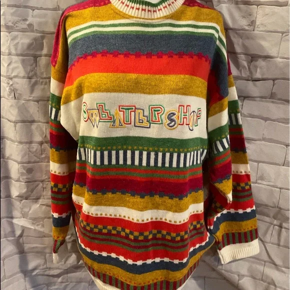“VIINTAGE THE SWEATER SHOP UK” Multi Coloured Striped Sweater. - Picture 2 of 9